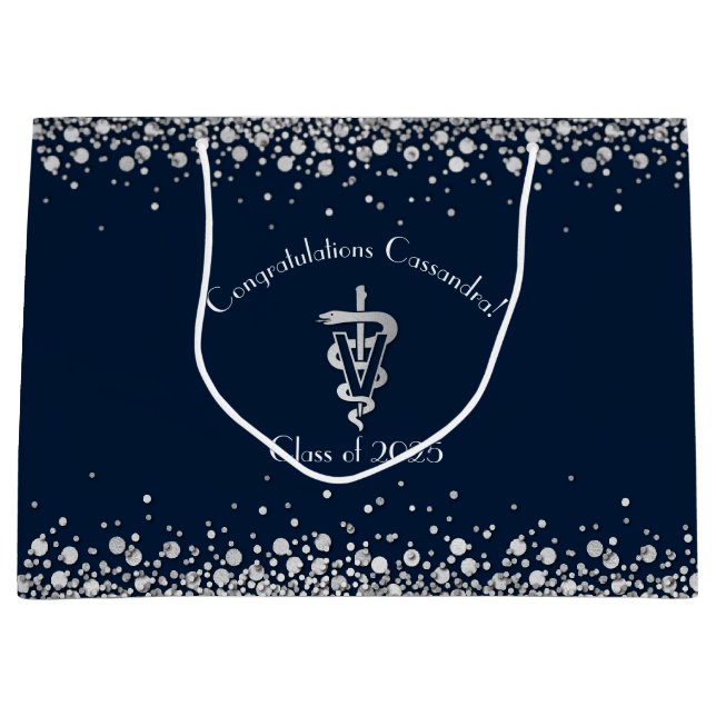Grand Sac Cadeau Veterinarian Graduation Navy Blue Silver (Devant)