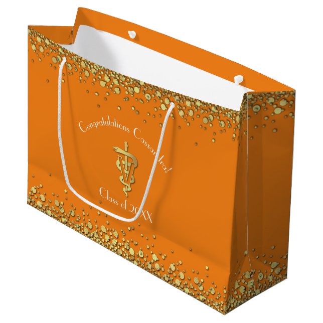 Grand Sac Cadeau Veterinarian Graduation Orange Gold  (Devant Angle)