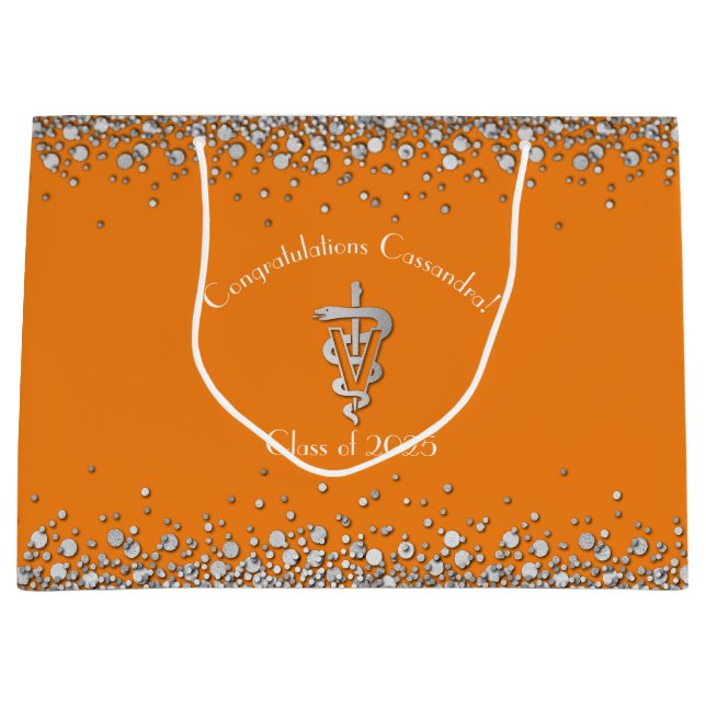 Grand Sac Cadeau Veterinarian Graduation Orange Silver (Devant)