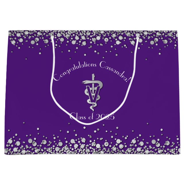 Grand Sac Cadeau Veterinarian Graduation Purple Silver (Devant)