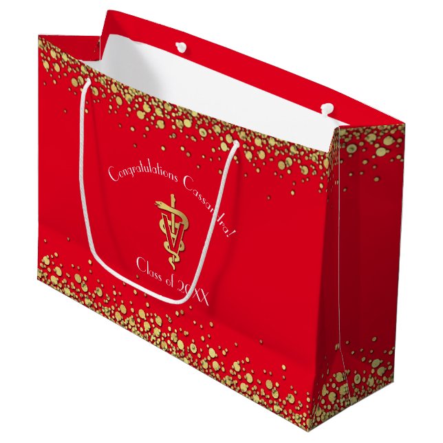 Grand Sac Cadeau Veterinarian Graduation Red Gold (Devant Angle)