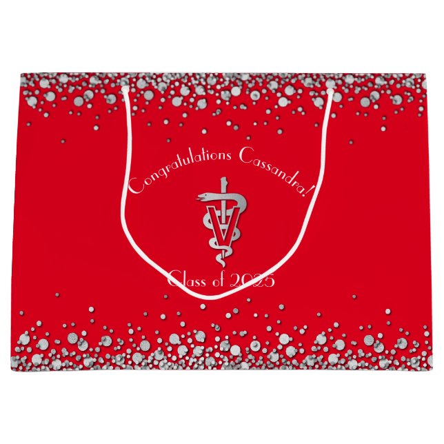 Grand Sac Cadeau Veterinarian Graduation Red Silver (Devant)