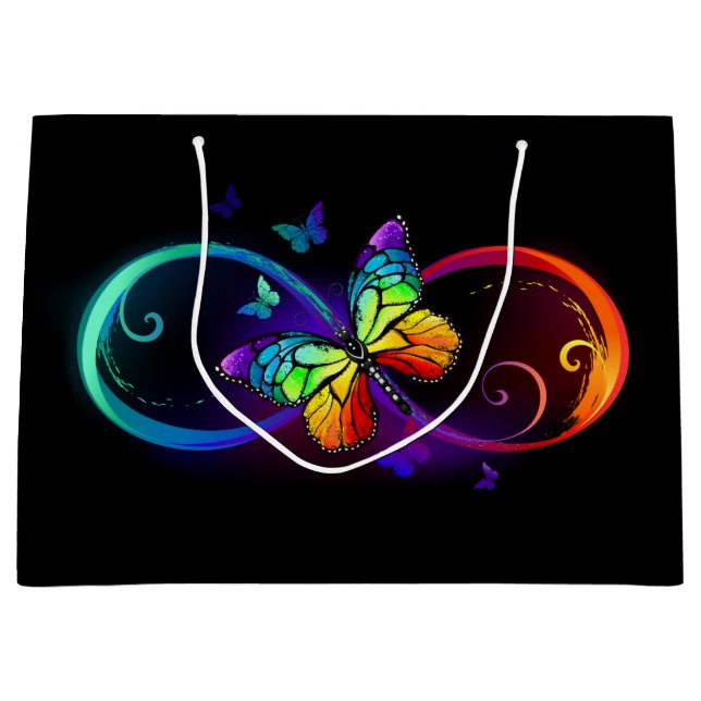 Grand Sac Cadeau Vibrant infinity with rainbow butterfly on black (Devant)