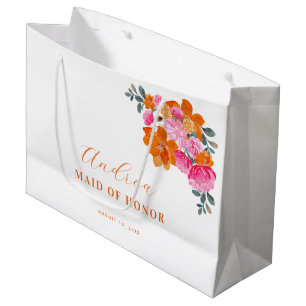 Grand Sac Cadeau Vibrant rose orange vibre Floral Maid of Honor