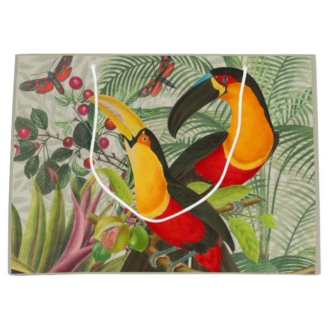 Grand Sac Cadeau Vibrant Tropical Toucan Birds Art Exotic Jungle (Devant)
