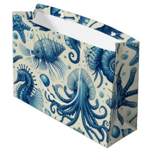 Grand Sac Cadeau Vie marine vintage Animaux Motif