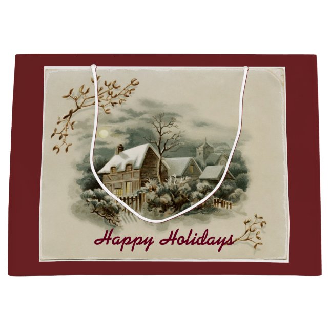 Grand Sac Cadeau Ville vintage En Hiver (Devant)