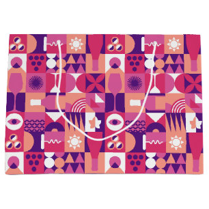 Grand Sac Cadeau Vin rose violet rétro Bauhaus Motif