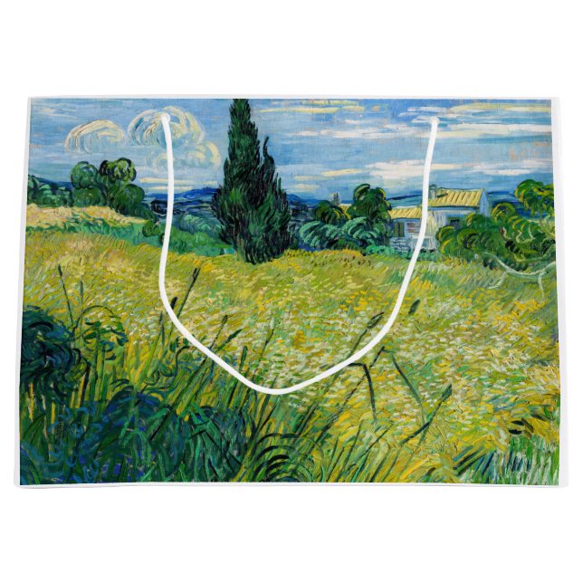 Grand Sac Cadeau Vincent van Gogh - Champ de blé vert avec Cypress (Devant)