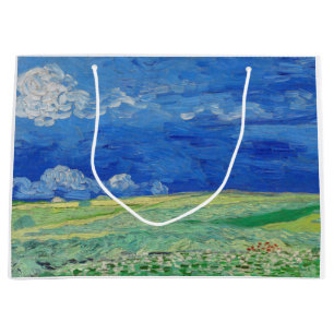 Grand Sac Cadeau Vincent van Gogh - Champs de blé sous des nuages o