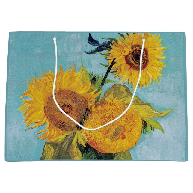 Grand Sac Cadeau Vincent Van Gogh - Trois tournesols dans un vase (Devant)