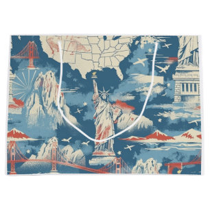 Grand Sac Cadeau Vintage American Landmark Motif - Liberty, USA