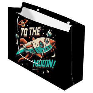 Grand Sac Cadeau Vintage Au Moon Rocket ship