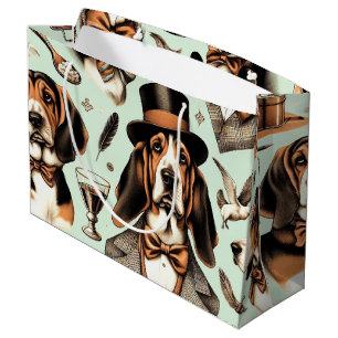 Grand Sac Cadeau Vintage Basset Hound sans joint
