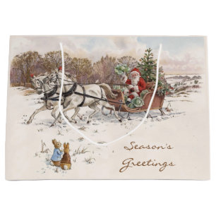 Grand Sac Cadeau Vintage Beatrix Potter Rabbit et Père Noël Christm