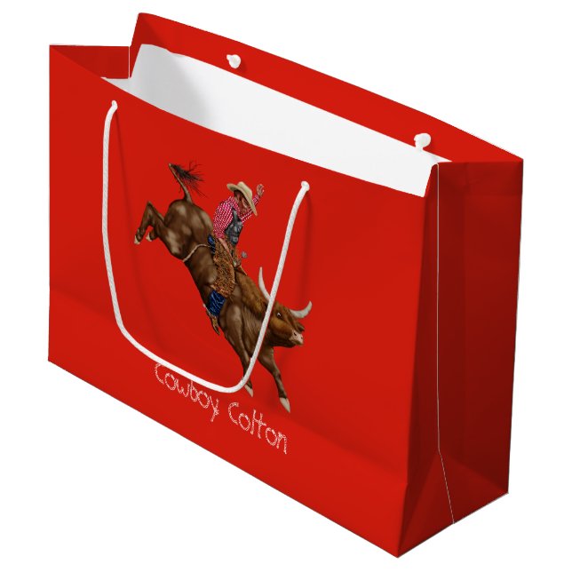 Grand Sac Cadeau Vintage bull équitation cowboy (Devant Angle)
