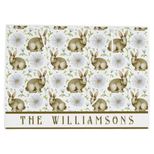 Grand Sac Cadeau Vintage Bunny Floral Joyeux Pâques