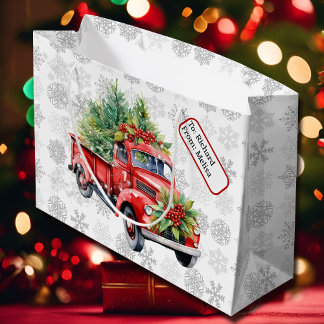 Grand Sac Cadeau Vintage Camion Rouge Nom personnalisé Étiquette Ne