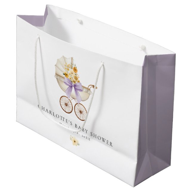 Grand Sac Cadeau Vintage Carriage Lavender Baby Shower  (Devant Angle)