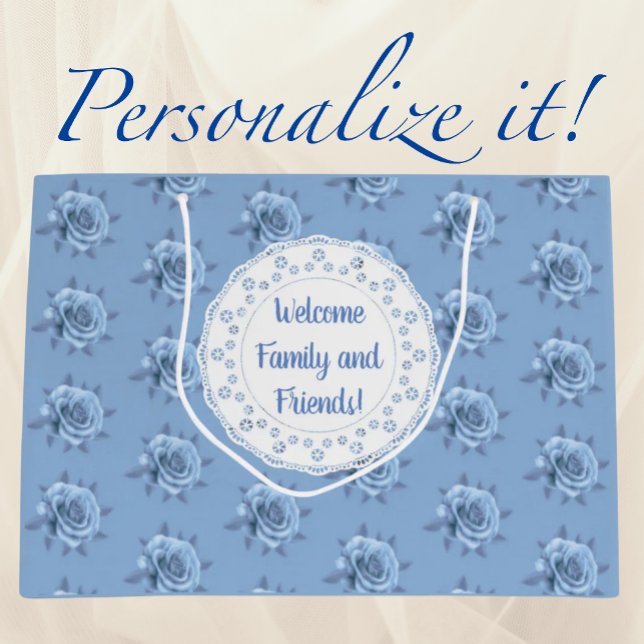 Grand Sac Cadeau Vintage Faded Blue Roses Personalized  (Personalize for special occasions!)
