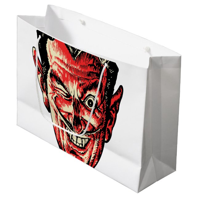 Grand Sac Cadeau Vintage Halloween Red Devil Head (Devant Angle)