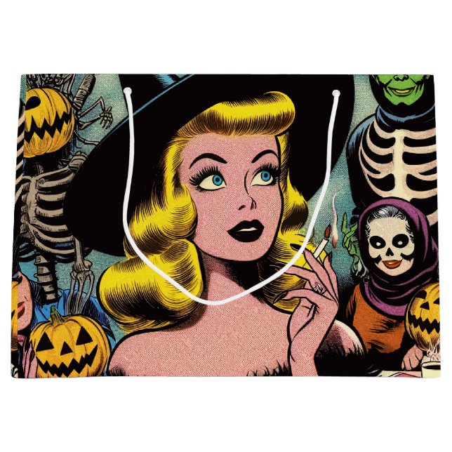 Grand Sac Cadeau Vintage Halloween Witch Comics (Devant)