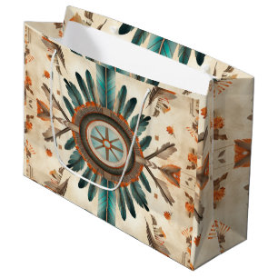 Grand Sac Cadeau Vintage Native Feather Retro Dream Catcher Motif