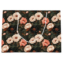 Vintage Noël Floral Peony rose et vert foncé