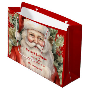 Grand Sac Cadeau Vintage Noël Père Noël Souriant
