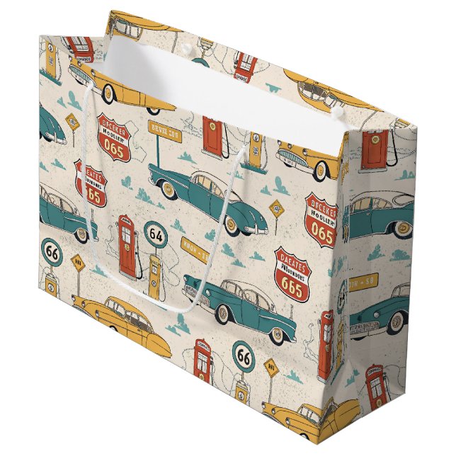Grand Sac Cadeau Vintage Road Trip Pattern (1) (Devant Angle)