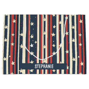 Grand Sac Cadeau Vintage rouge, blanc et bleu avec étoiles (2)