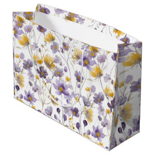 Grand Sac Cadeau Vintage Tournesol motif floral élégant marié