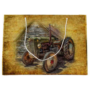 Grand Sac Cadeau Vintage Tracteur vert Vieux Baron