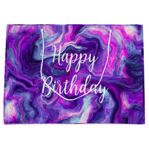 Grand Sac Cadeau Violet, Bleu, Marbre rose Fluide Art Anniversaire