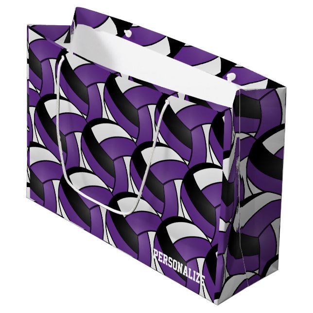 Grand Sac Cadeau Violet, noir et blanc Volley-ball 2 (Devant Angle)