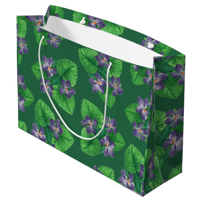 Grand Sac Cadeau Violets sur vert émeraude (Dos Angle)