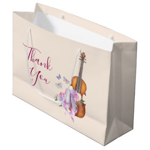 Grand Sac Cadeau Violon, chaussures de ballet et Merci de papillons