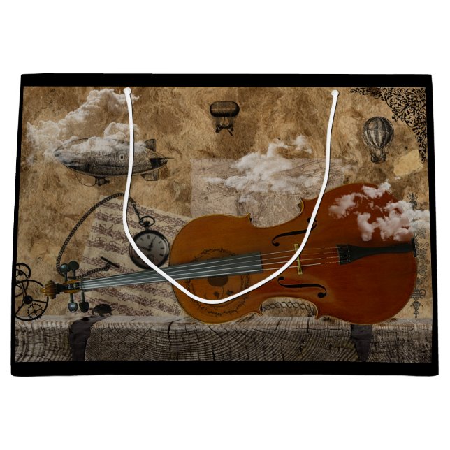 Grand Sac Cadeau Violoncelle Steampunk (Devant)