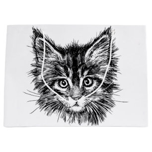 Grand Sac Cadeau Visage de Kitten noir et blanc