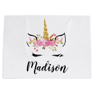 Grand Sac Cadeau Visage de Licorne avec Cils Personnalisé