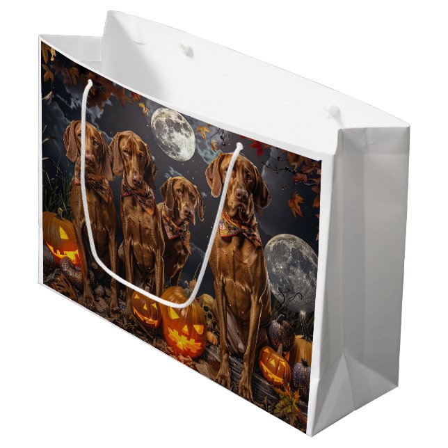 Grand Sac Cadeau Vizsla Halloween Éffrayant (Devant Angle)