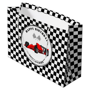 Grand Sac Cadeau Voiture rouge et noire À damiers Anniversaire Gra