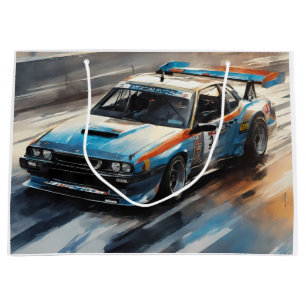Grand Sac Cadeau Voiture Sporty Blue Racing