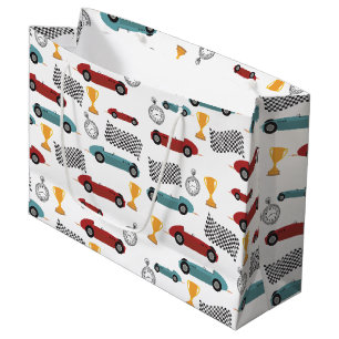 Grand Sac Cadeau Voitures de course Vintages Blue & Red Fast Retro