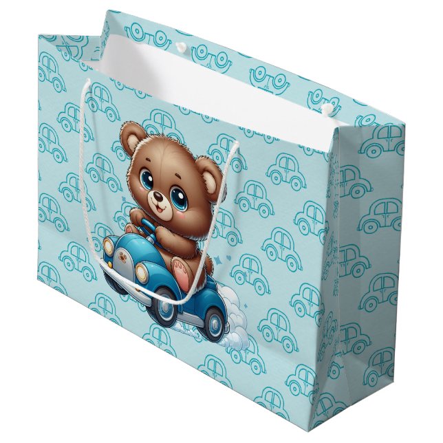 Grand Sac Cadeau Voitures Ourson (Devant Angle)