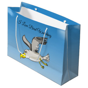 Grand Sac Cadeau Vol de mouette de bande dessinée aérien avec un