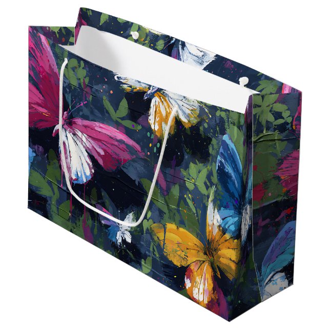 Grand Sac Cadeau Vol de papillon abstrait vibrant (1) (Devant Angle)