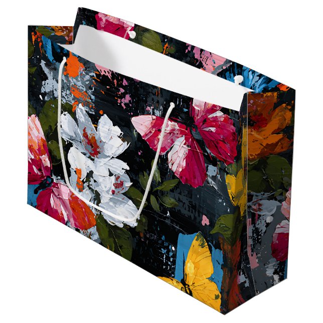 Grand Sac Cadeau Vol de papillon abstrait vibrant (2) (Devant Angle)