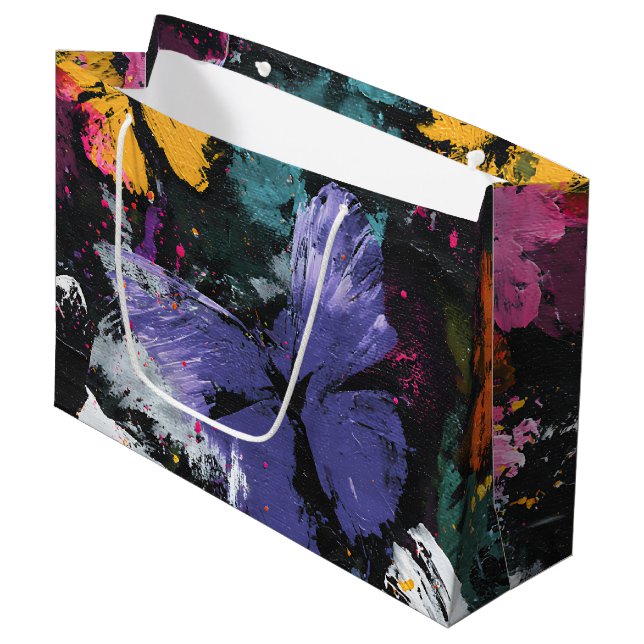 Grand Sac Cadeau Vol de papillon abstrait vibrant (7) (Devant Angle)