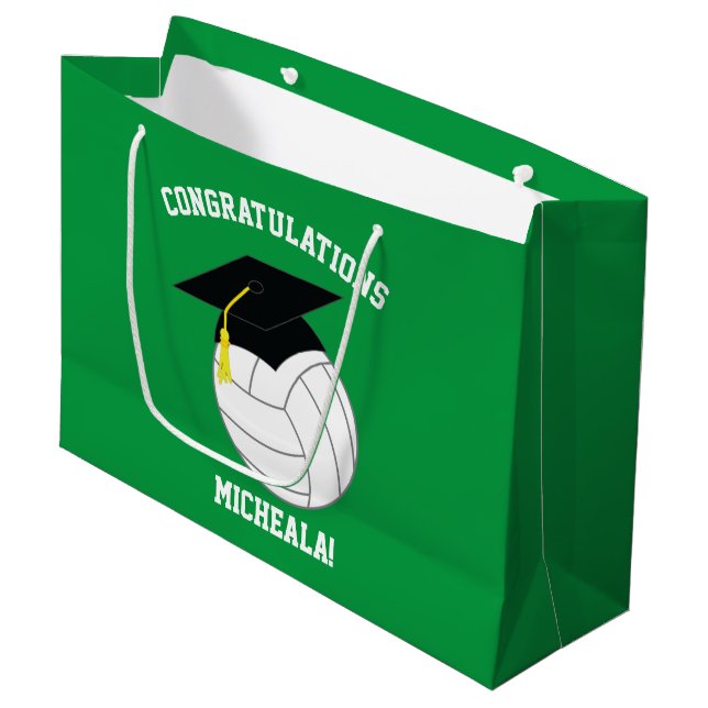 Grand Sac Cadeau Volleyball Graduation Sports Green (Devant Angle)